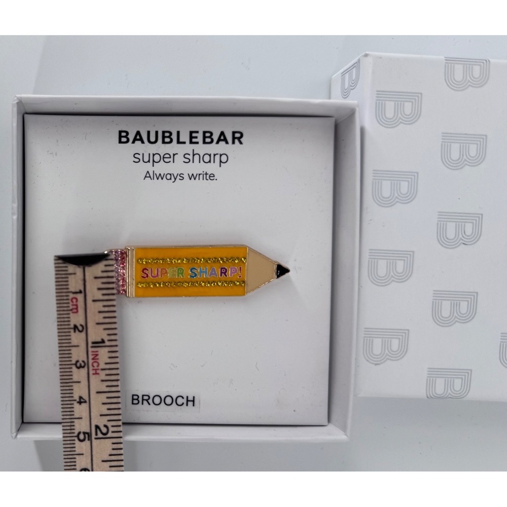 BaubleBar Teacher Pencil Brooch Pin Super Sharp Gold Pink Stone NIB Teacher Gift - Picture 9 of 9